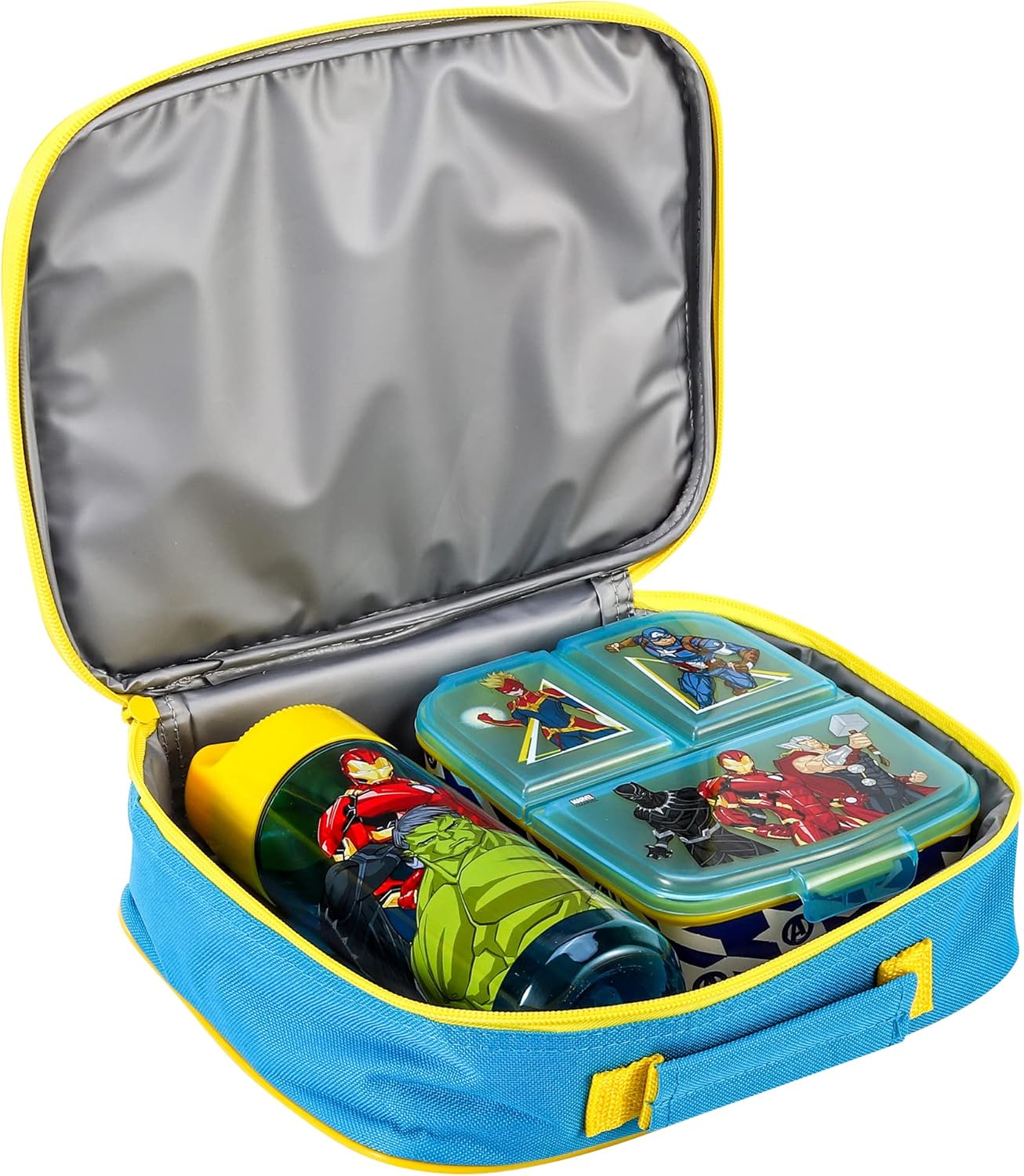 Zawadi Global Conjunto de lancheira infantil Avengers Kids - lancheira isolada, lancheira com vários compartimentos e garrafa de água de 540 ml - conjunto de comida para almoço de viagem escolar, sem BPA