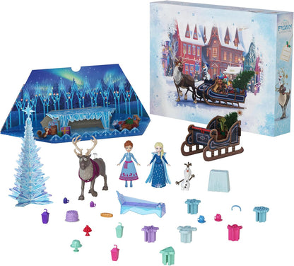 Mattel Calendário do Advento Disney Frozen Anna & Elsa (Bonecas em Miniatura) | 24 Dias de Surpresas: 2 Bonecas, 2 Figuras de Amigos, Areia Modelável e Acessórios, Inspirado em "A Aventura Congelante de Olaf", HWX20