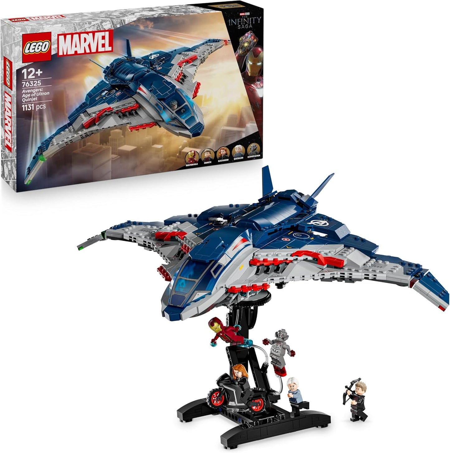 LEGO Marvel Vingadores: Era de Ultron Quinjet - Avião de Super-Herói com Moto e 5 Minifiguras, incluindo Homem de Ferro, Viúva Negra e Ultron - Presente para meninos a partir de 12 anos e fãs adultos - 76325