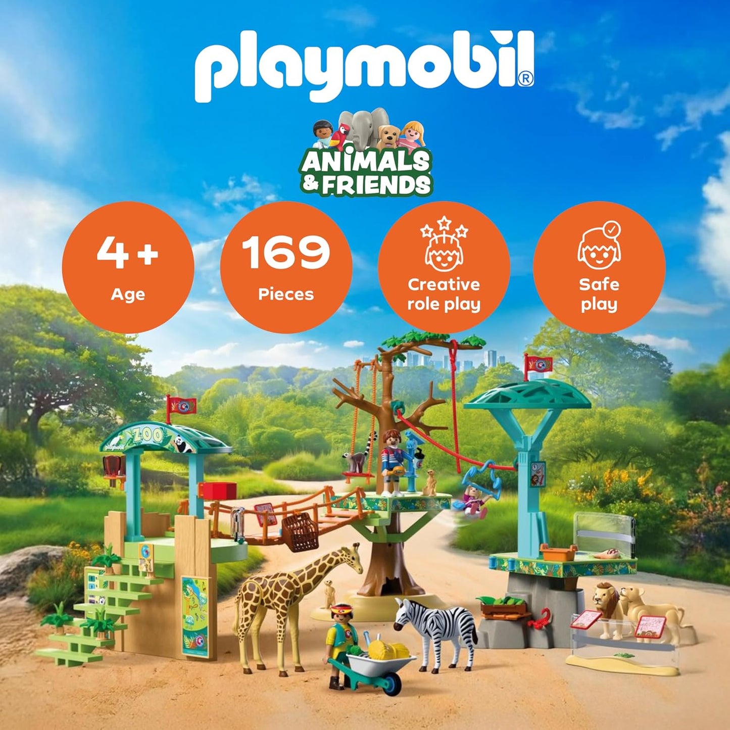 Playmobil | Animais e Amigos | Parque de Escalada Selvagem do Zoológico | 3 plataformas com teleférico e ponte pênsil | brinquedo infantil para crianças a partir de 4 anos | 72070