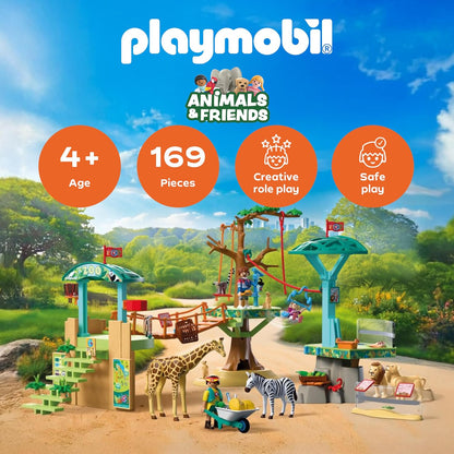 Playmobil | Animais e Amigos | Parque de Escalada Selvagem do Zoológico | 3 plataformas com teleférico e ponte pênsil | brinquedo infantil para crianças a partir de 4 anos | 72070