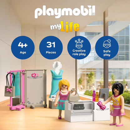 Playmobil MyLife Boutique de Moda, 2 figuras com manequim e balcão de atendimento, estimula a criatividade, brinquedo infantil para crianças a partir de 4 anos, 72081