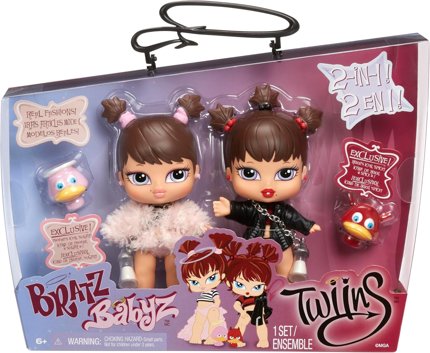 Bratz Bonecas Babyz Twiins Phoebe e Roxxi - Pacote com 2 bonecas colecionáveis com bichinhos de estimação, bonecas fofas com roupas estilosas - Brinquedo infantil - Ótimo para crianças a partir de 6 anos