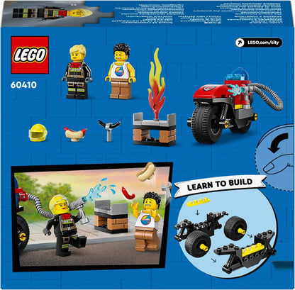 LEGO Motocicleta de resgate de bombeiros urbanos, conjunto de brinquedos de motocicleta para meninos e meninas de 4 anos ou mais, inclui 2 minifiguras para brincadeiras imaginativas, ideia de presente de veículo