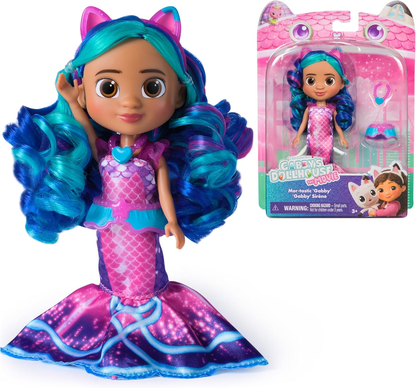 Gabby's Dollhouse: Boneca Gabby, a Sereia Fantástica, do filme, com roupas e acessórios temáticos de sereia. Brinquedo infantil para meninas e meninos a partir de 3 anos.