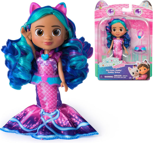 Gabby's Dollhouse: Boneca Gabby, a Sereia Fantástica, do filme, com roupas e acessórios temáticos de sereia. Brinquedo infantil para meninas e meninos a partir de 3 anos.