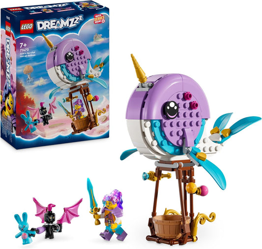 LEGO DREAMZzz Izzie Narwhal Globo Aerostático de Juguete, Set de Construcción de Animales Marinos, Salva a Bunchu de un Grimspawn, Figura de Juguete de Ballena Transformable, Regalos para Niñas, Niños y Niños con Más