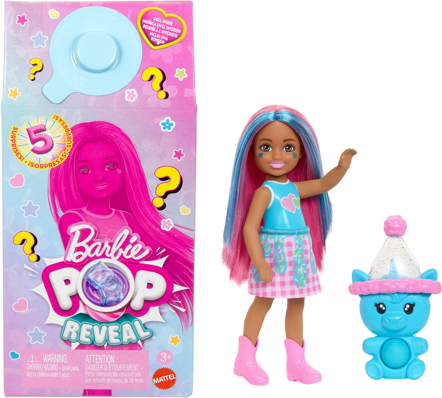 Barbie Pop Reveal Series Boneca e Acessórios Conjunto Shakes Series - Boneca Azul, Boneca Laranja, Boneca Rosa, Pop Reveal Chelsea Shakes Series Os estilos dos assistentes podem variar