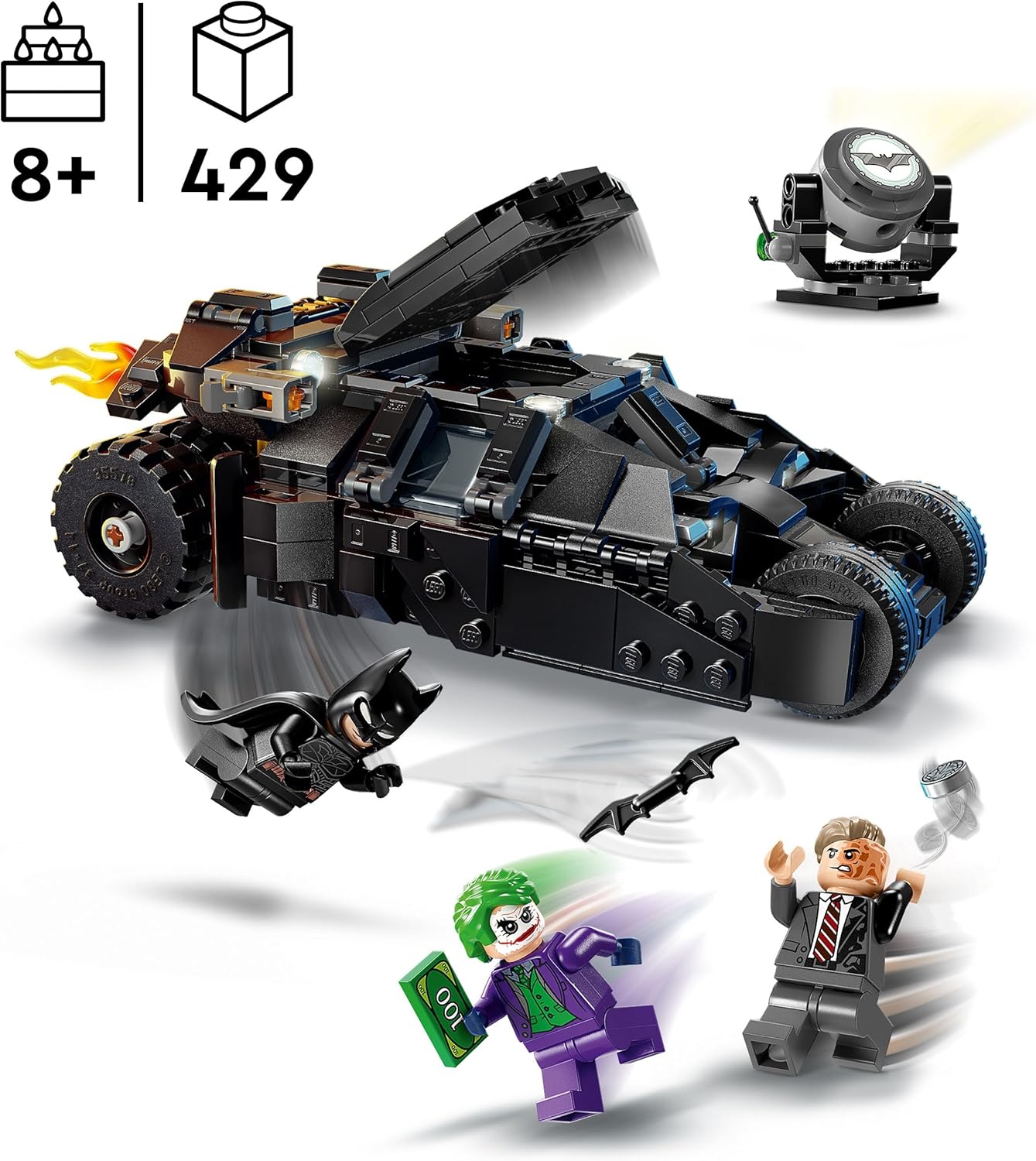 LEGO DC Batman: Batman Tumbler vs. Two-Face & The Joker - Batmóvel de brinquedo com 3 minifiguras - Conjunto de super-heróis - Presente para meninos, meninas e fãs do Cavaleiro das Trevas com mais de 8 anos