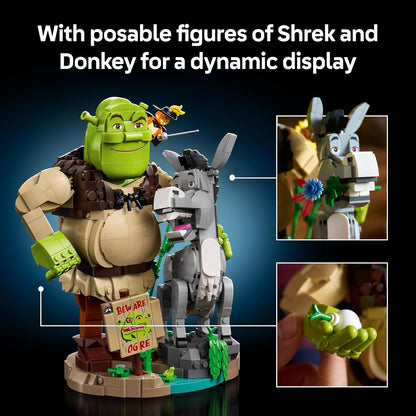 LEGO Shrek, Burro e Gato de Botas – Kit de Modelo Colecionável para Adultos – Conjunto de Exibição com 3 Figuras para Decoração de Prateleira ou Mesa – Ideia de Presente Nostálgico para Fãs – 72423