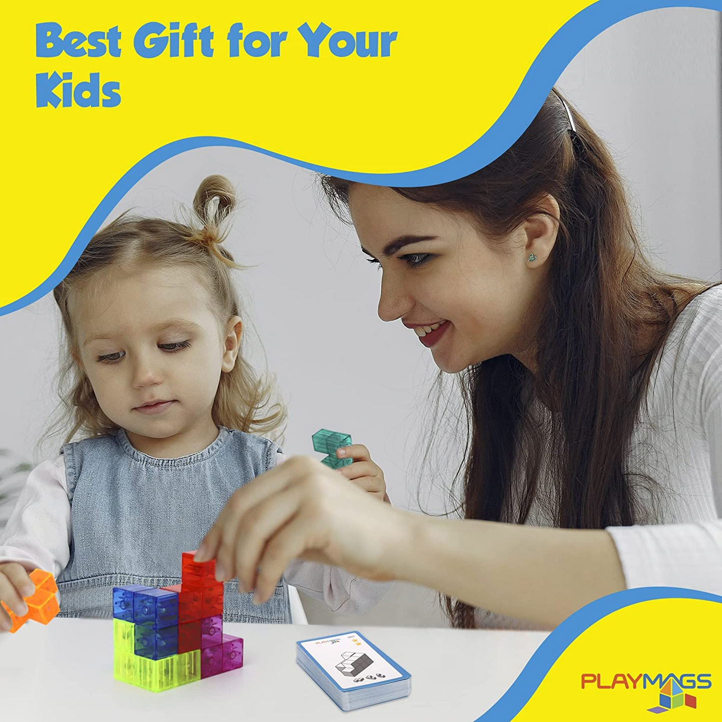 Playmags Cubo inteligente com cartões de desafio de cubo inteligente, blocos de construção para jogos criativos abertos, brinquedos educativos para crianças de 3 anos ou mais