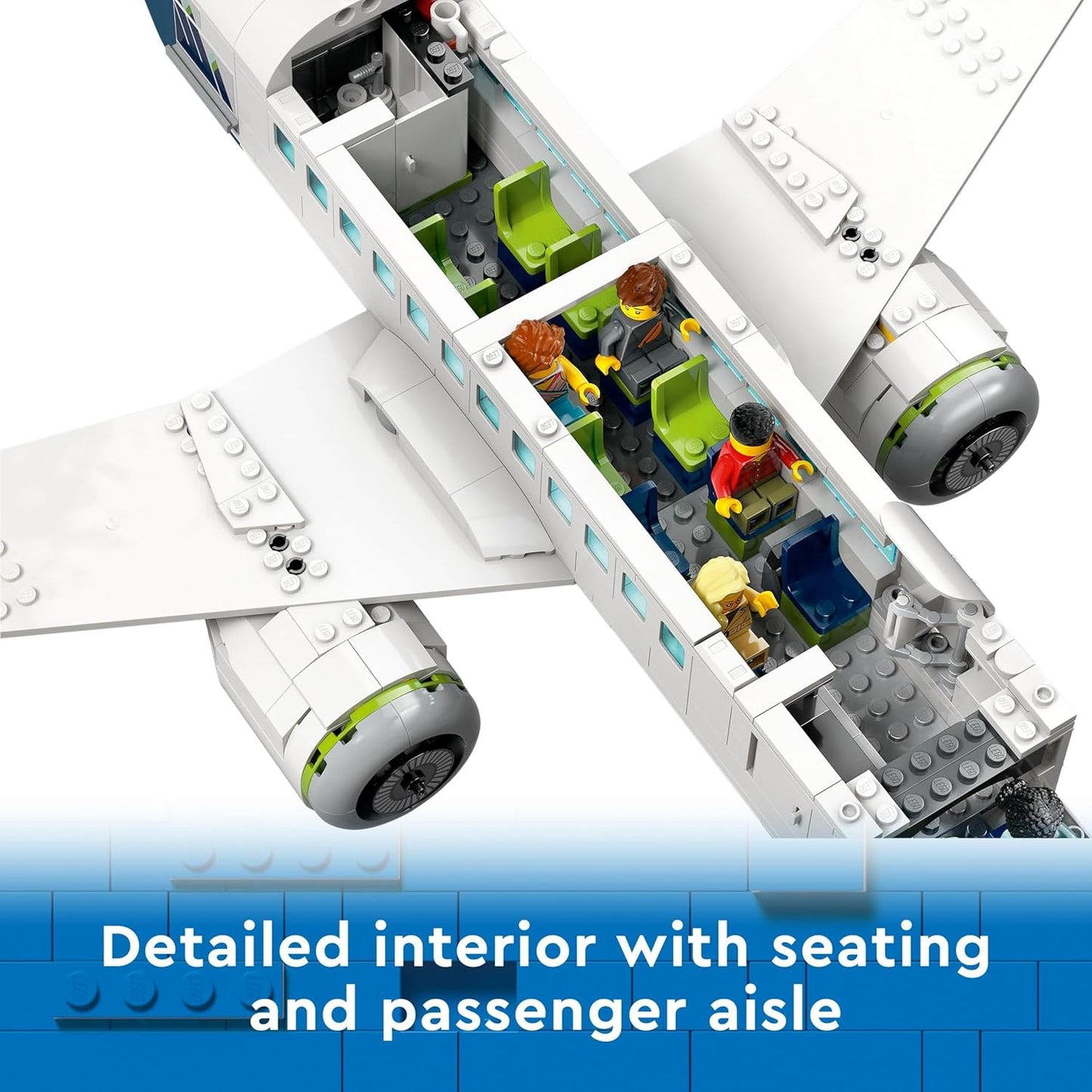 LEGO Conjunto de construção City Avião de Passageiros, modelo de avião grande com veículos da equipe de solo do aeroporto: ônibus de pátio, trator de reboque, carregador de catering, caminhão de bagagem e 9 minifiguras 60367