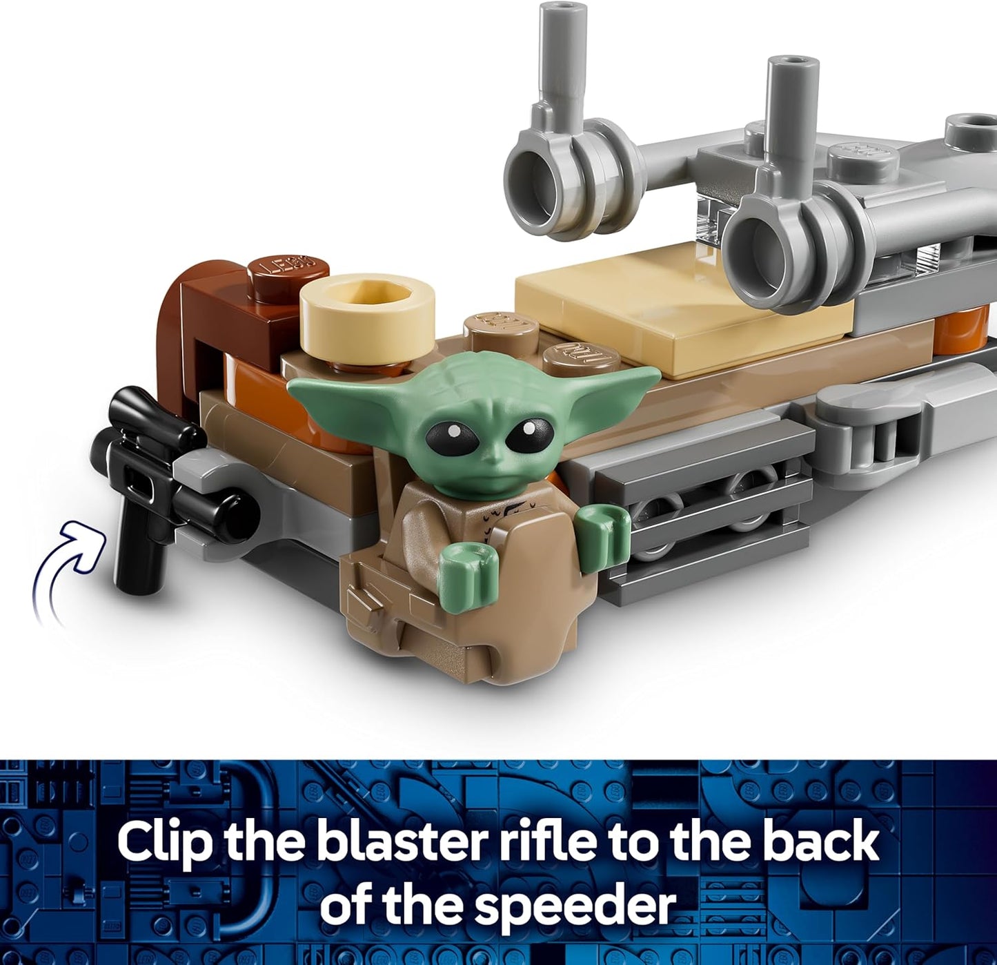 LEGO Star Wars 75436 O Mandaloriano e a Moto Speeder do Grogu - Inclui uma minifigura do Grogu e uma minifigura do Din Djarin com um blaster - Pequeno presente de aniversário para meninos e fãs a partir de 6 anos.