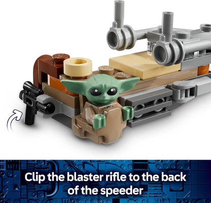 LEGO Star Wars 75436 O Mandaloriano e a Moto Speeder do Grogu - Inclui uma minifigura do Grogu e uma minifigura do Din Djarin com um blaster - Pequeno presente de aniversário para meninos e fãs a partir de 6 anos.