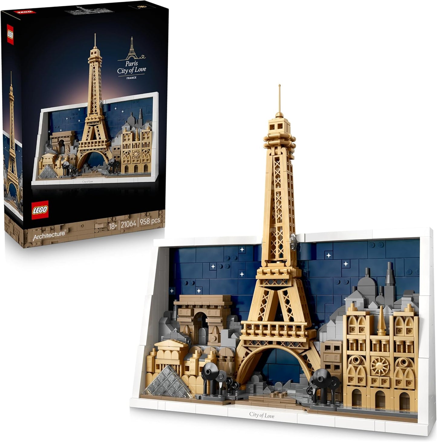 LEGO Architecture Paris – Cidade do Amor - Kit de Modelo em Miniatura para Adultos - Decoração de Parede 3D com Pontos Turísticos Icônicos de Paris, incluindo a Torre Eiffel - Ideia de Presente - 21064