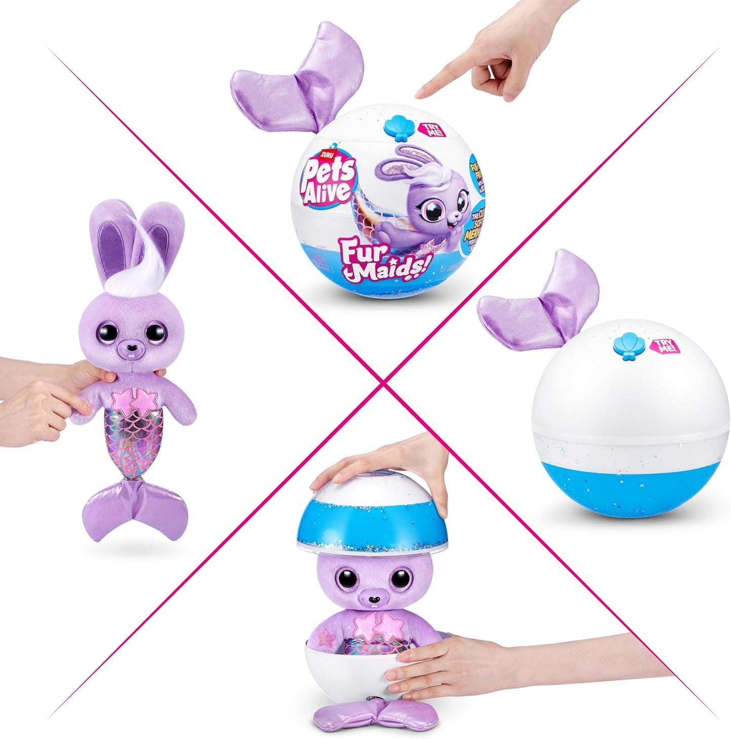 Pets Alive Furmaids da ZURU Sereia de Pelúcia Interativa com Luzes e Sons para Meninas (Coelhinho Roxo)