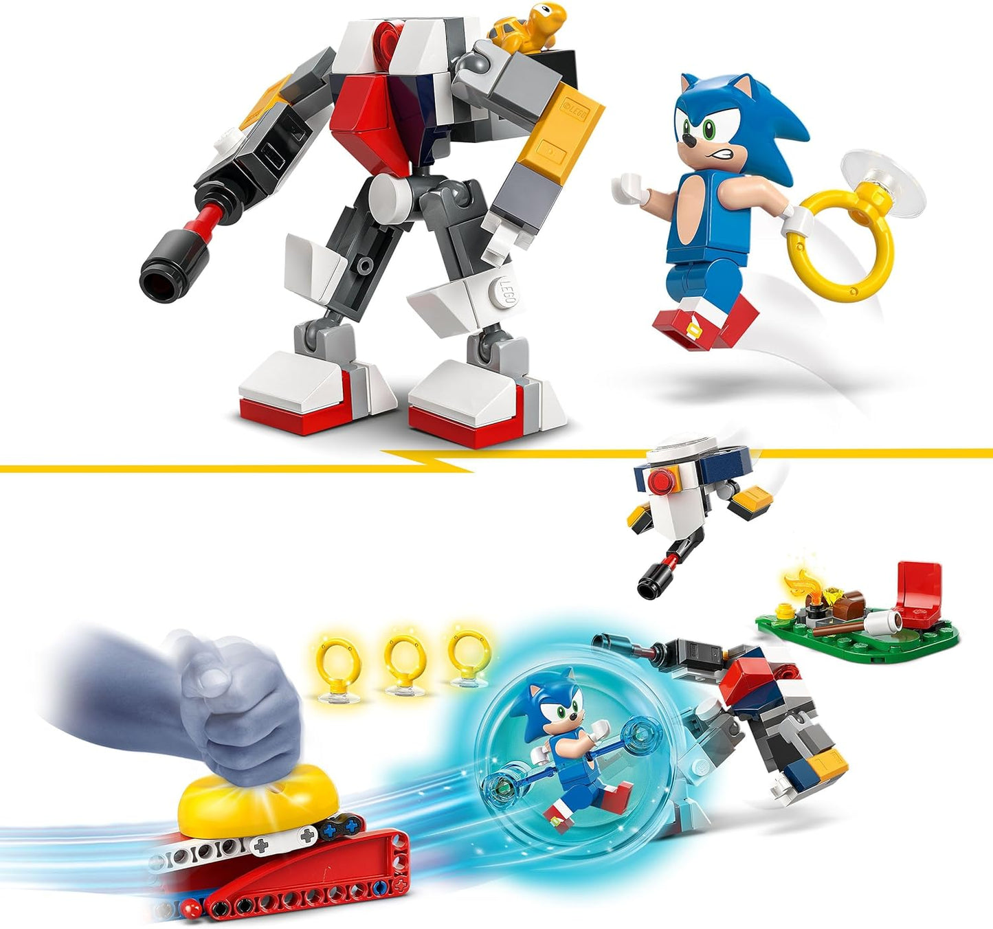LEGO Sonic the Hedgehog: conjunto Sonic's Campfire Clash, brinquedo de construção colecionável com 4 personagens, anéis de ouro e uma esmeralda do caos, presentes para jogadores, meninos e meninas a partir de 7 anos