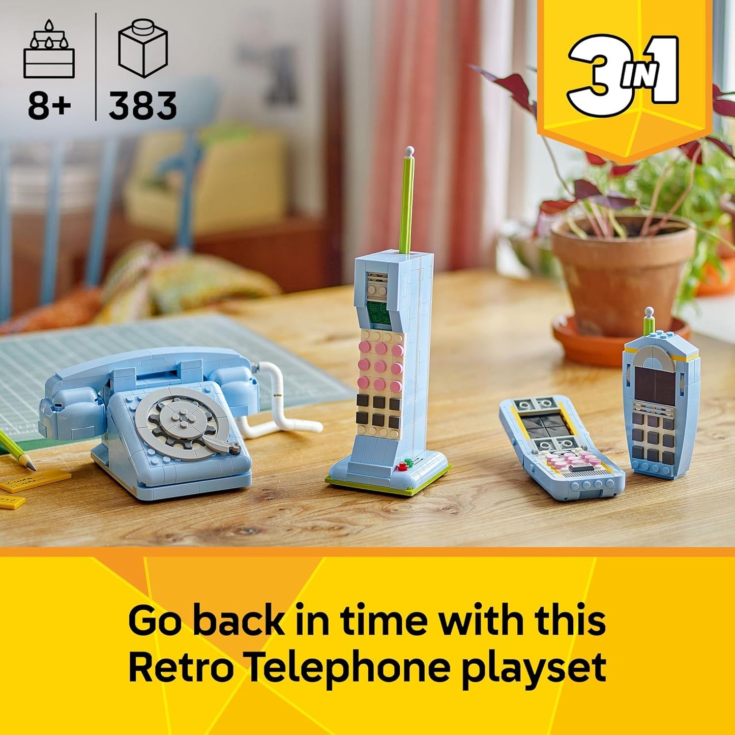 LEGO Creator 3 em 1 Telefone Retrô com Disco Giratório - Transforma-se em um modelo dos anos 80 ou em 2 celulares dos anos 2000 - Presente Criativo para Meninas e Meninos a partir de 8 Anos - 31174
