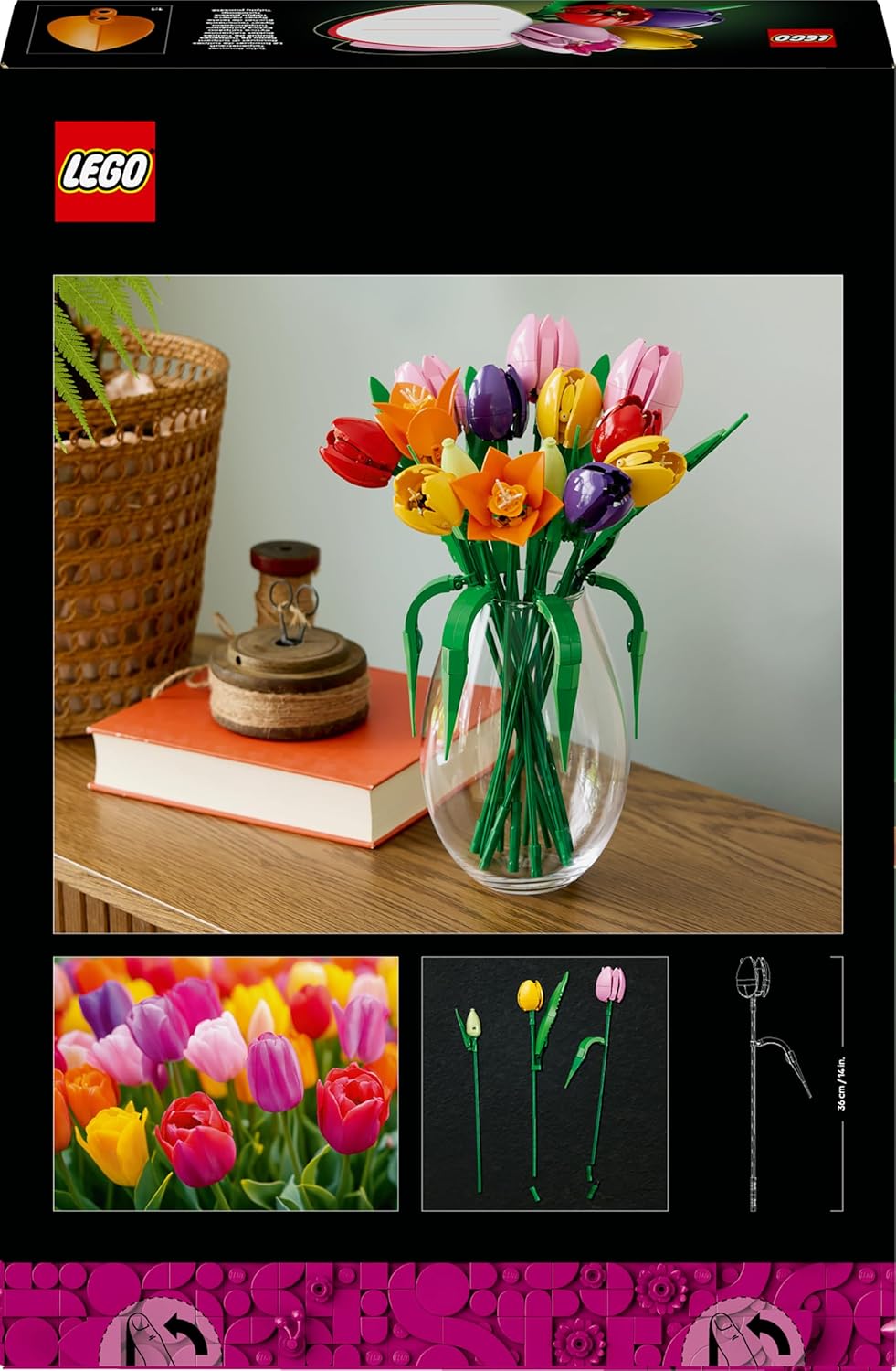 LEGO Botanicals Buquê de Tulipas - Conjunto de Construção de Flores Artificiais para Adultos - Presente DIY para o Dia das Mães, incluindo 14 Tulipas Artificiais em 5 Cores para Decoração de Mesa e Casa - 11501
