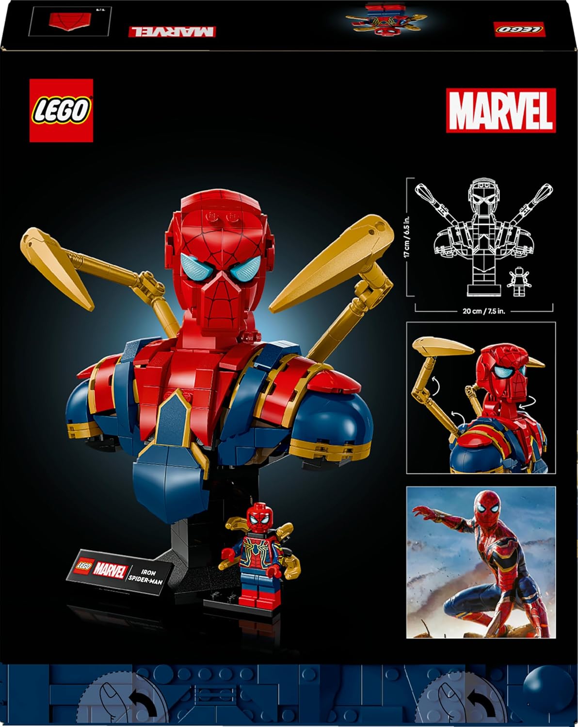 LEGO Marvel Busto do Homem-Aranha de Ferro - Conjunto de Montagem para Exibição para Adultos, incluindo 2 Braços Articulados, Cabeça Giratória e Minifigura de Super-Herói - Presente Colecionável dos Vingadores para Fãs - 76326