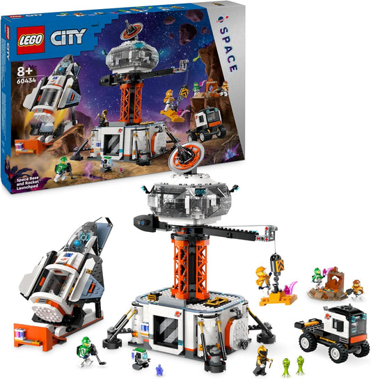 LEGO Conjunto de base espacial da cidade e plataforma de lançamento de foguetes, brinquedo para meninos e meninas de 8 anos ou mais, apresentando uma nave espacial, 6 minifiguras, robô e 2 figuras de alienígenas, presentes para crianças