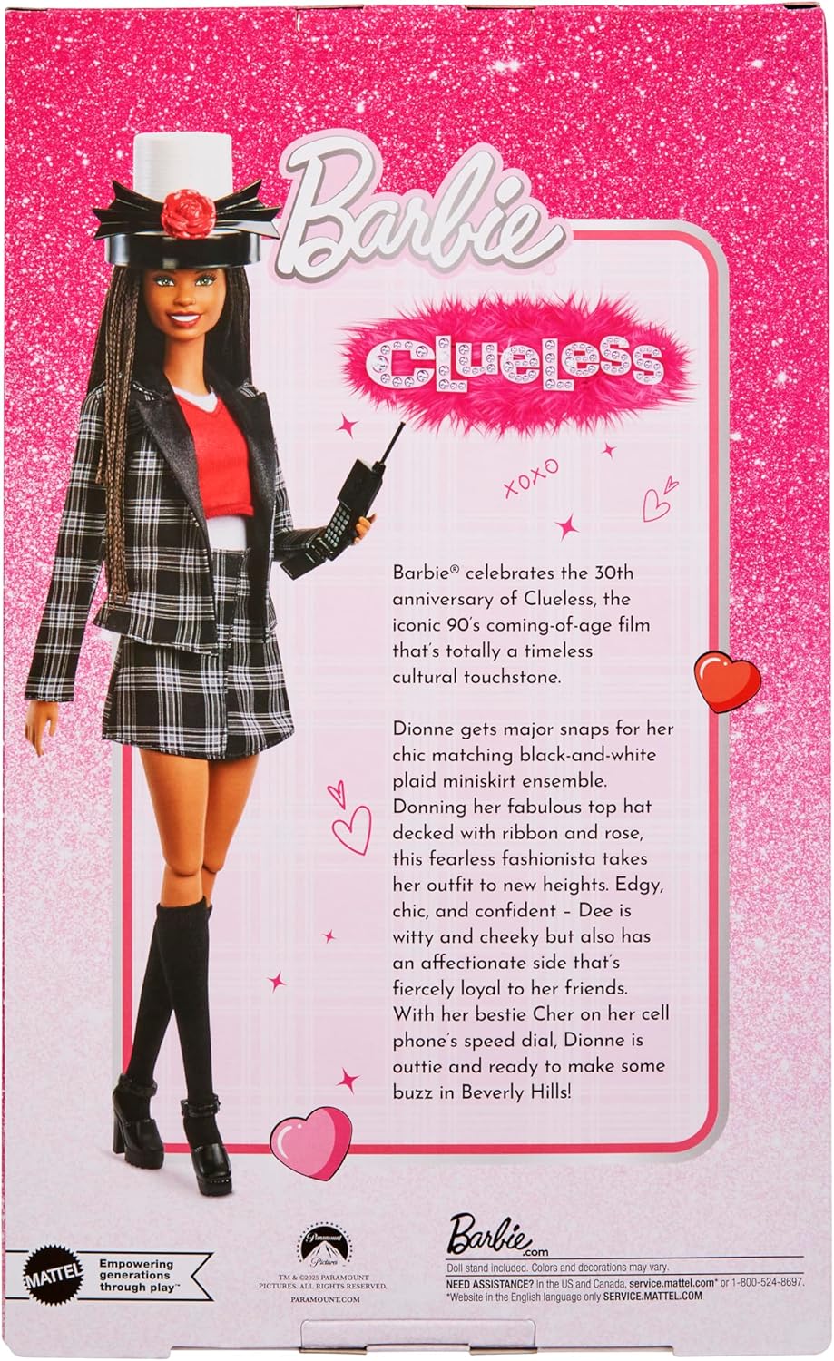 Barbie Boneca Signature, Dionne de As Patricinhas de Beverly Hills, Colecionável, com Terno Xadrez Preto e Branco, Cartola e Acessório de Celular, JBJ47