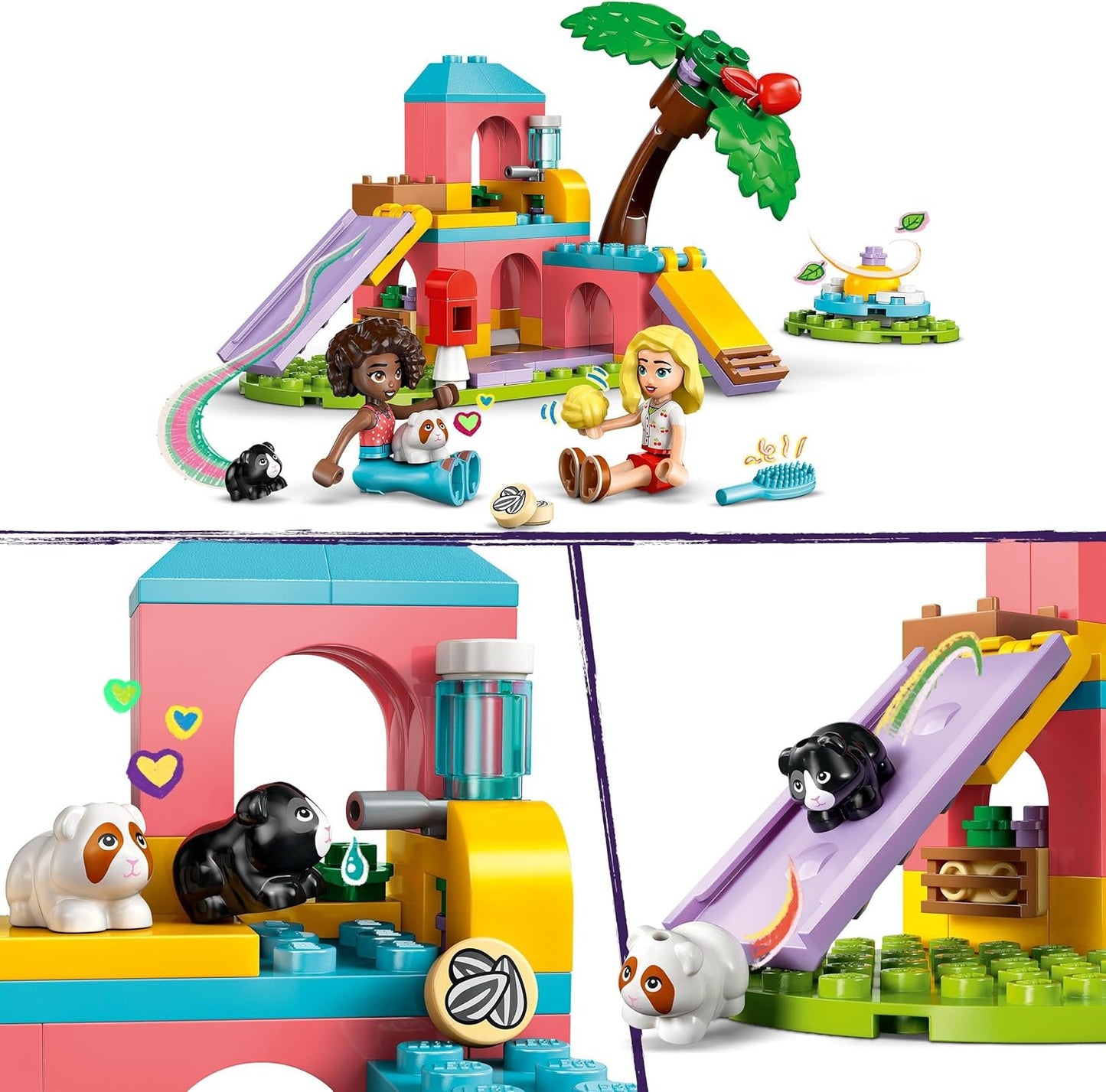 LEGO Conjunto de playground de cobaia Friends, conjunto de brinquedo de construção para meninas de 6 anos ou mais, inclui 2 minibonecas e 2 figuras de animais para brincadeiras imaginativas