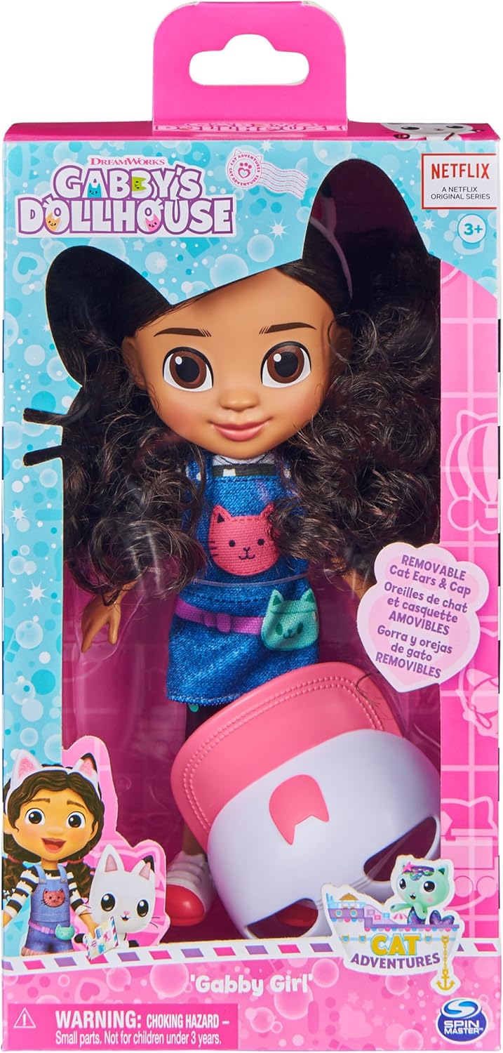 Gabby's Dollhouse, Boneca Gabby Girl Holiday de 20 cm com orelhas de gato e chapéu removíveis, adequada para crianças a partir de 3 anos.
