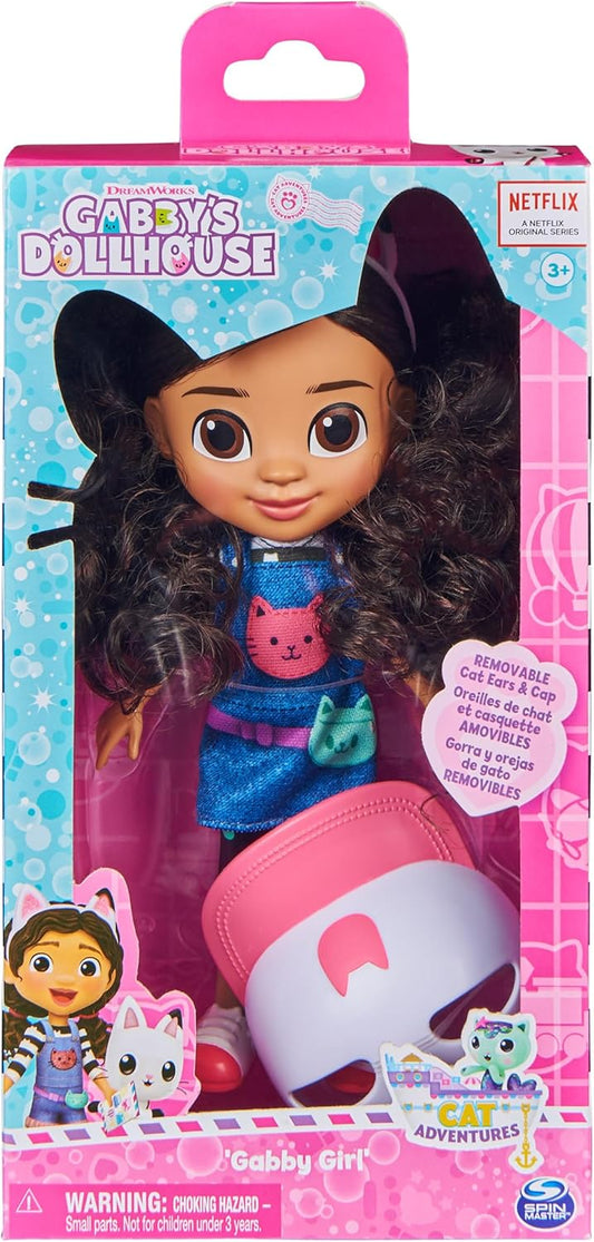 Gabby's Dollhouse, Boneca Gabby Girl Holiday de 20 cm com orelhas de gato e chapéu removíveis, adequada para crianças a partir de 3 anos.