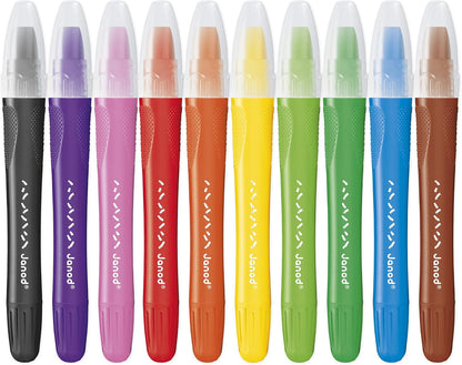 Janod - Conjunto de 10 lápis de gel aquarela - Sistema de torção para manter as mãos limpas - Giz aquarela - Brilhante, Janod - Conjunto de 12 lápis de aquarela + 1 pincel incluído - Mina macia e resistente - Desenhe