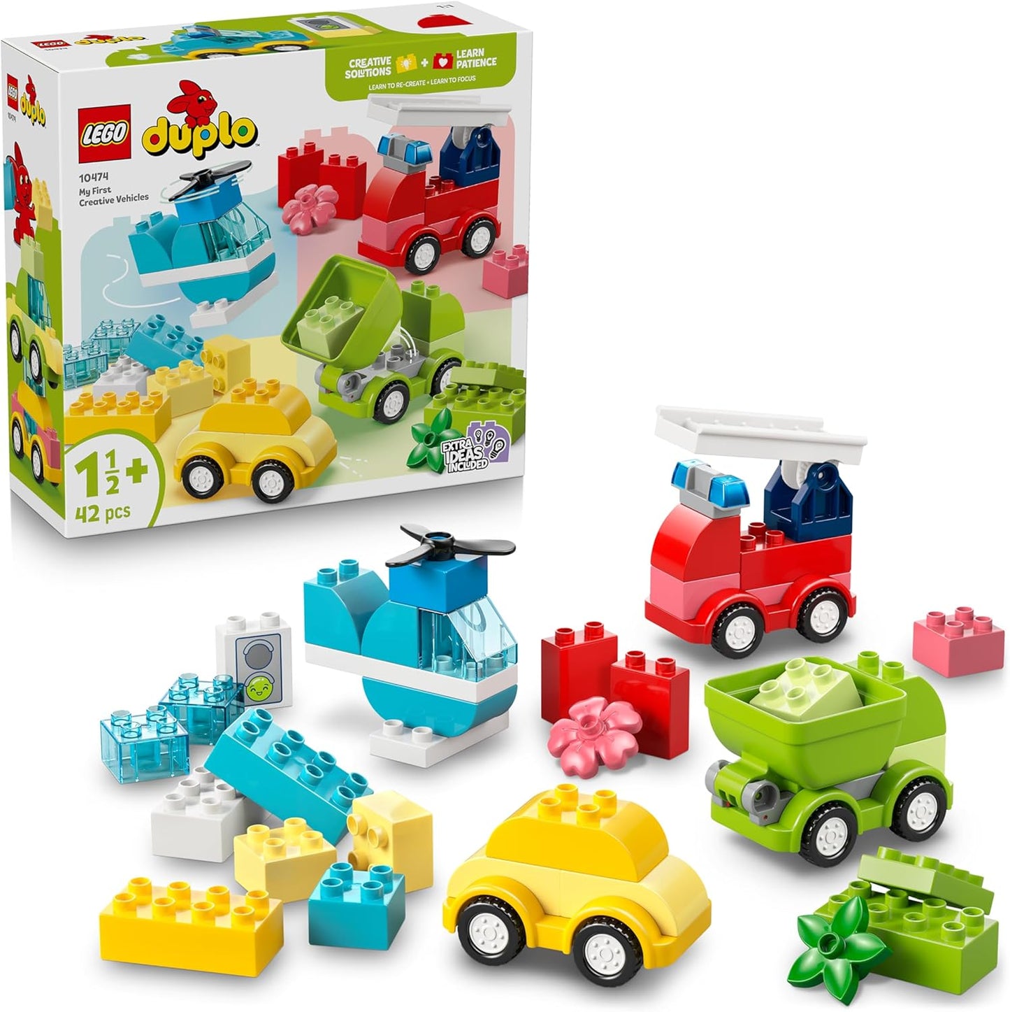 LEGO DUPLO Veículos Criativos - Brinquedo Educativo de Classificação para Crianças com Carros e Caminhões - Conjunto para Desenvolvimento da Coordenação Motora Fina - Presente de Aniversário para Bebês a partir de 1 Ano, Meninos e Meninas - 10474