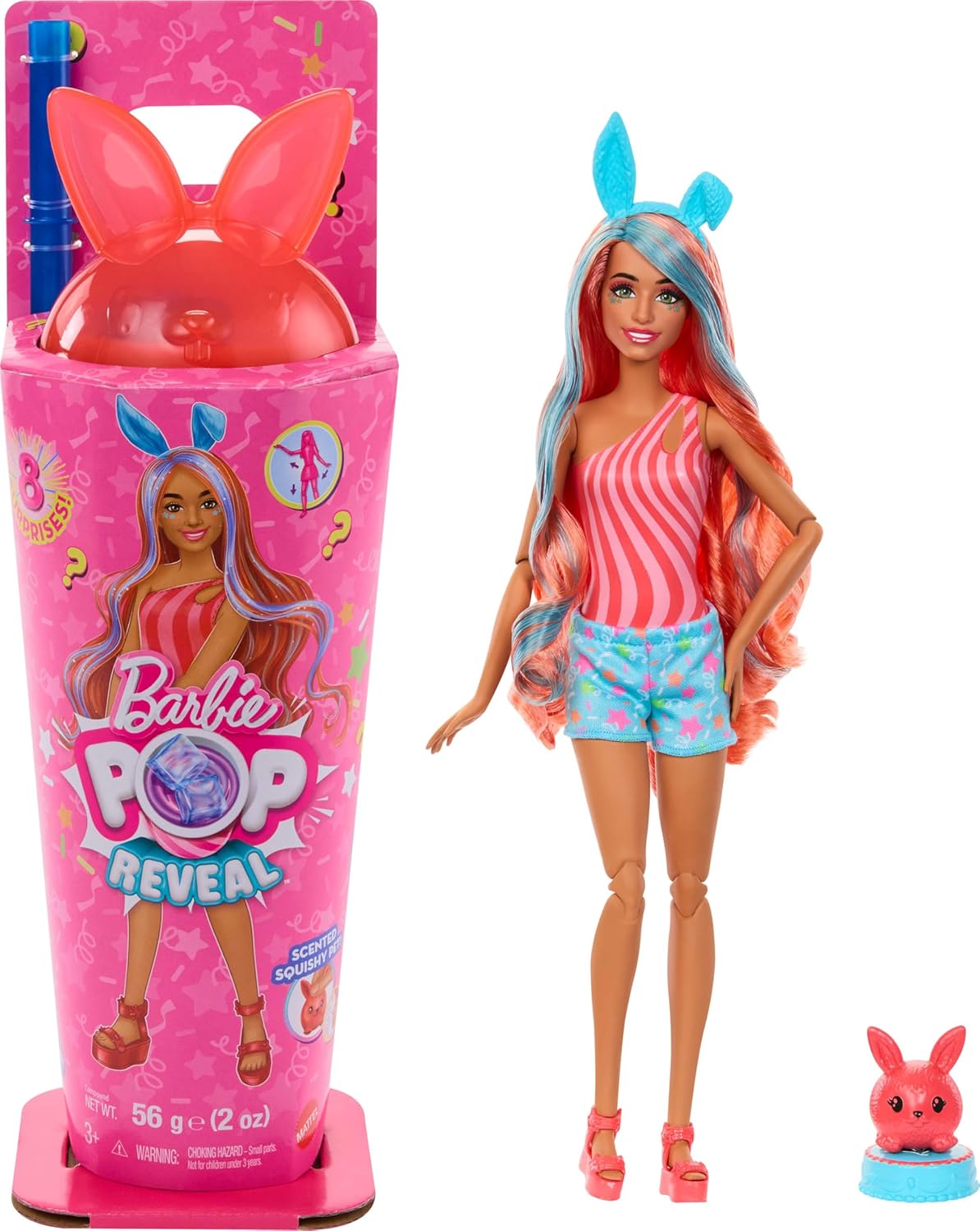 Barbie Pop Reveal Series Boneca e Acessórios Conjunto Shakes Series - Boneca Azul, Boneca Laranja, Boneca Rosa, Pop Reveal Chelsea Shakes Series Os estilos dos assistentes podem variar