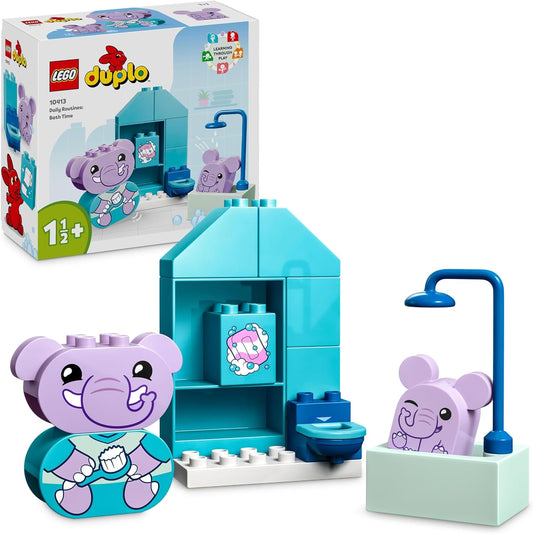 LEGO DUPLO Mis primeras rutinas diarias: Set de juego para la hora del baño, juguetes de aprendizaje para niñas y niños de 18 meses en adelante, con 2 figuras de animales de juguete
