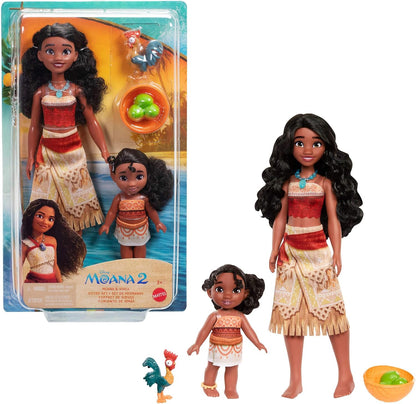 Mattel Conjunto de Irmãs Disney Moana 2 da com 2 Bonecas Fashion e Acessórios | Bonecas Articuladas Moana e Simea com Roupas Características Removíveis, Figura do Animal Heihei e Acessórios, JBT41