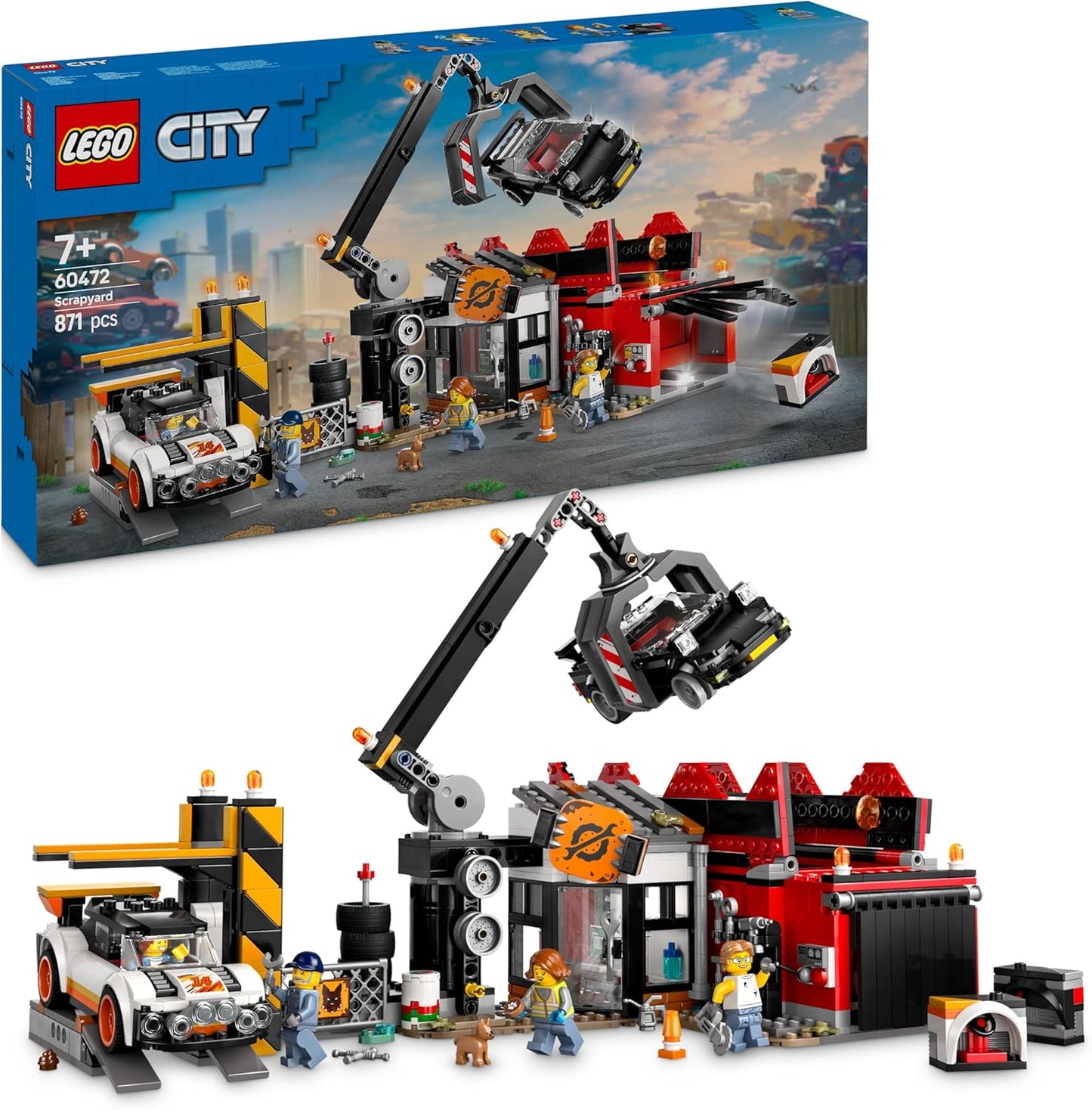 LEGO City Scrapyard com carros - Brinquedo de construção com triturador, guindaste, 2 brinquedos para carros, 4 minifiguras de trabalhadores e um prédio de escritórios - Presentes de aniversário para meninos e meninas com mais de 8 anos
