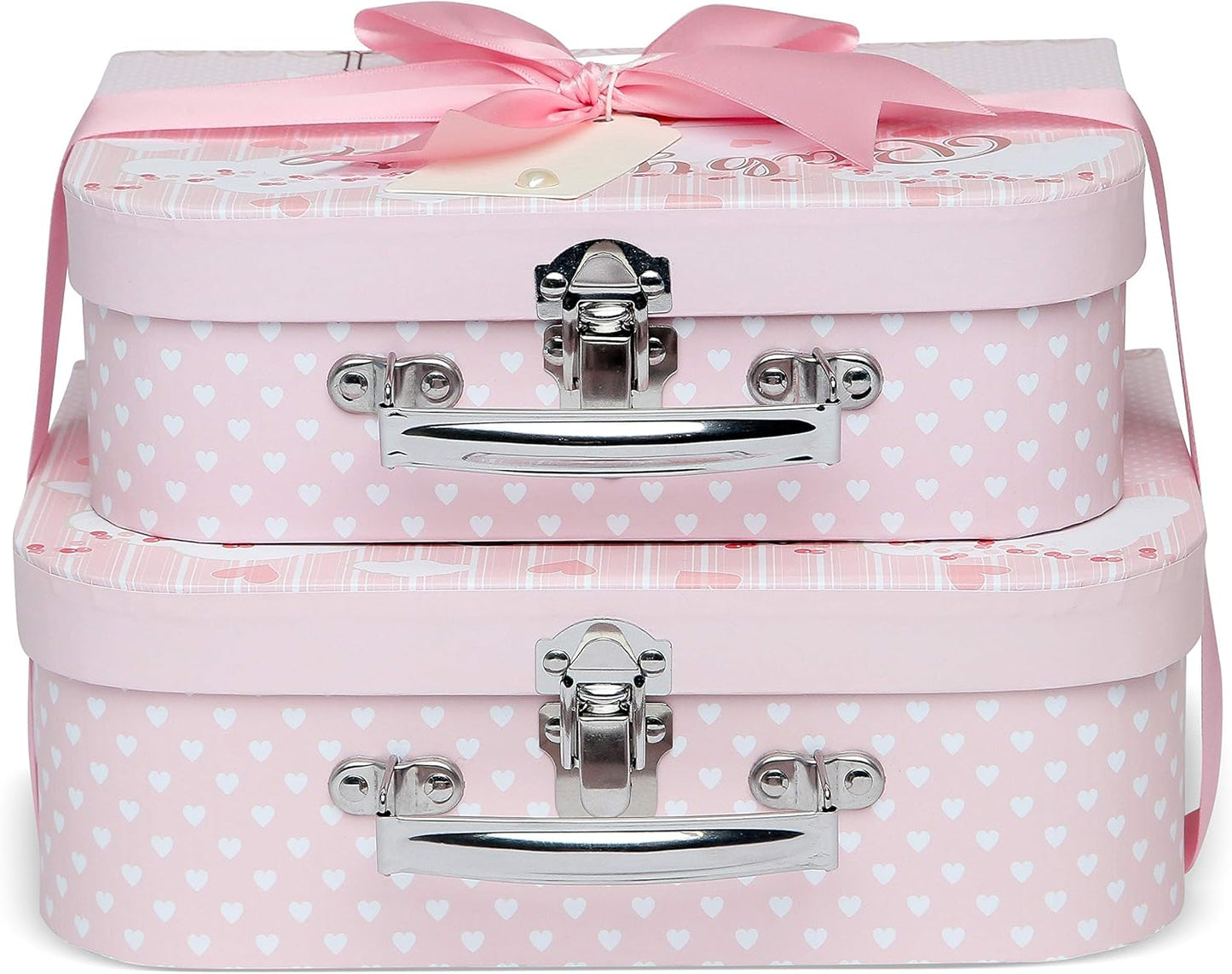 Baby Box Shop - Duas caixas prontas com fita de cetim e etiqueta para malas pequenas e médias, presentes para bebês, caixa de presente de chá de bebê faça você mesmo para meninos