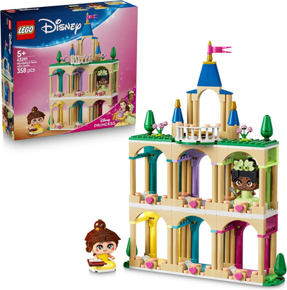 LEGO|Disney Princesas Mini Bela e Tiana com Castelo - Inclui 2 Miniaturas com Acessórios - Vitrine para Montar - Presente Colecionável para Meninas e Fãs a partir de 5 Anos - 43291