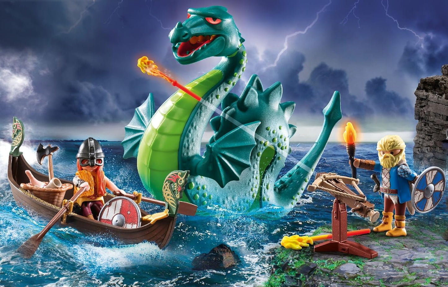 Playmobil | Viking com Monstro Marinho | Brinquedo Educativo para Crianças a Partir de 4 Anos | Conjunto Imaginativo | Figura de Dragão e Navio Viking | Brinquedo que Estimula a Criatividade | 71830