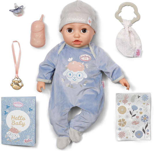 Bebê Annabell Alexander Interativo 43cm - Boneco de corpo macio com movimentos realistas, sons e acessórios - Indicado para crianças a partir de 3 anos