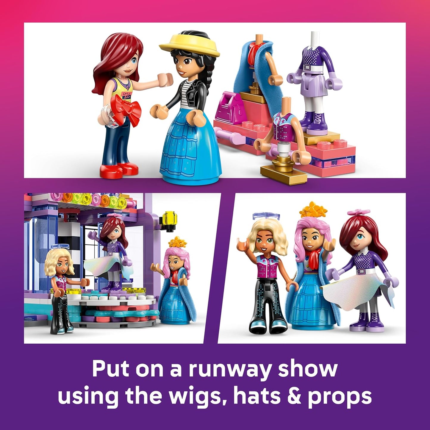 LEGO Friends Desfile de Moda de Heartlake City - Brinquedo de Vestir com 3 Mini Bonecas, Passarela, Roupas Personalizáveis incluindo Saia, Casaco, Chapéus e Acessórios - Presente Criativo para Meninas a partir de 7 Anos - 42685