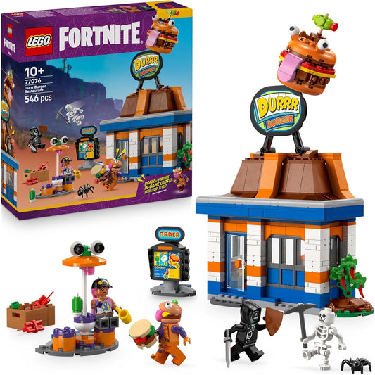 LEGO Fortnite Durrr Burger Restaurant - Brinquedo criativo com minifiguras Beach Bomber, Beef Boss e Grimey - Presente colecionável para meninos e meninas a partir de 10 anos - 77076