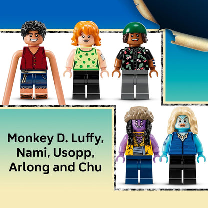 LEGO ONE PIECE Batalha no Parque Arlong - Brinquedo interativo com 5 minifiguras, incluindo Luffy e Nami, além de um pagode que desaba - Presente de anime para meninos, meninas e fãs a partir de 9 anos - 75638