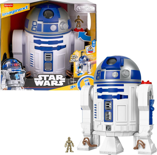 Brinquedo Fisher-Price Imaginext STAR WARS R2-D2 (44,5 cm de altura) com luzes e sons e chave metálica do personagem C-3PO para crianças a partir de 3 anos, HXG52