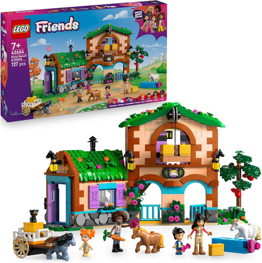 LEGO Friends Rancho e Estábulo de Pôneis - Inclui 3 figuras de cavalos, 4 mini bonecas e um gato, além de acessórios divertidos - Presente criativo para meninas a partir de 7 anos - 42654
