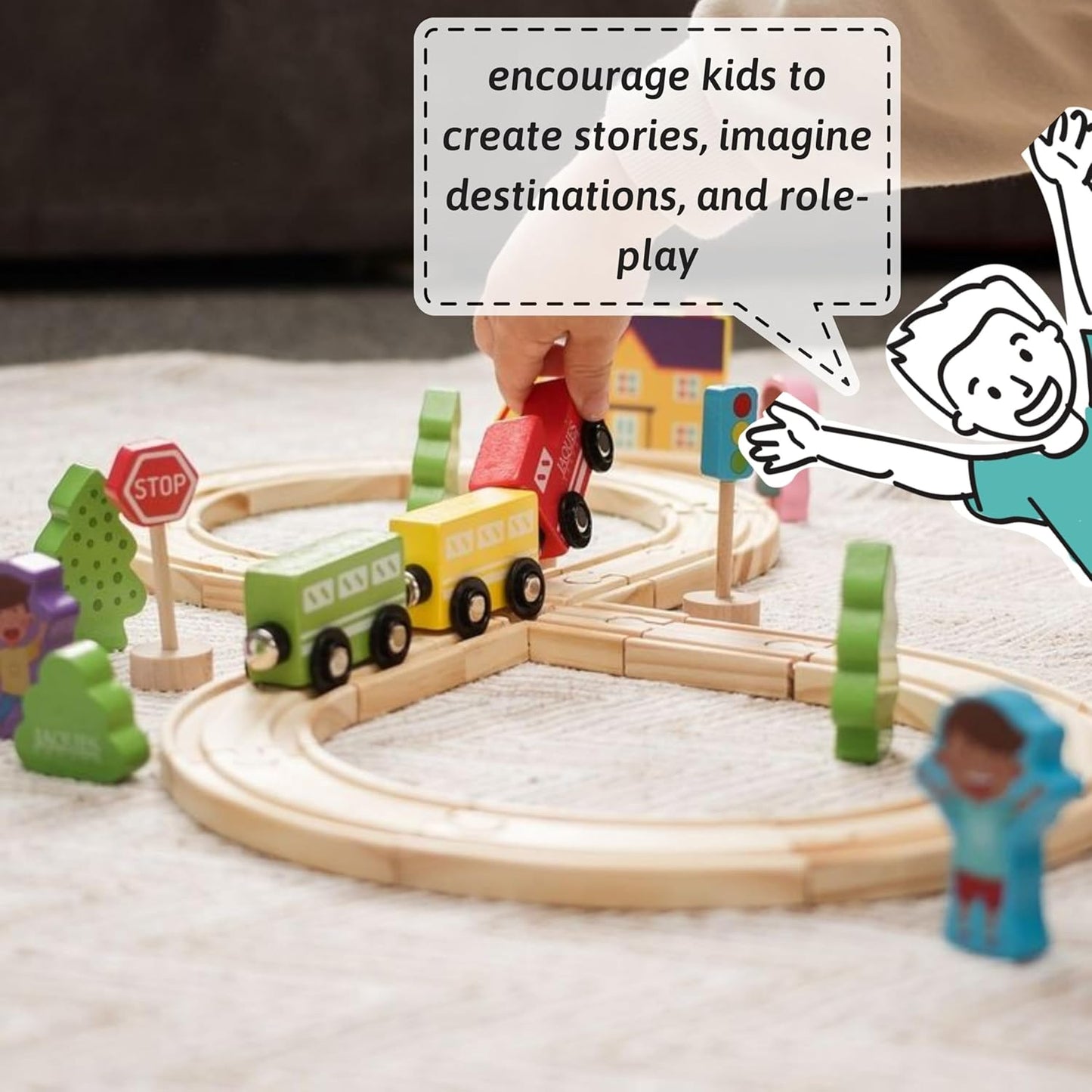 Jaques of London Conjunto de trem da | Brinquedos de madeira para crianças de 1, 2, 3, 4 e 5 anos | Trem de brinquedo para crianças | Brinquedos para bebês | Desde 1795 | Linda embalagem para presente | Presente de luxo da Jaques of London - Desde 1795