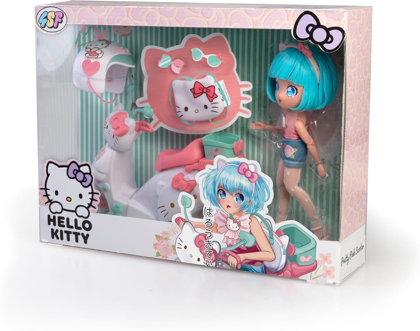 Hello Kitty Famosa 4SF Hello Kitty Linda Scooter Rosa, Boneca Fashion Japonesa com Motocicleta, Figura de 19,5 cm com 15 Pontos de Articulação, Inclui Capacete e Bolsa, Vestindo Top com Micro Shorts (HKTF3000)