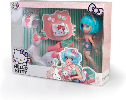 Hello Kitty Famosa 4SF Hello Kitty Linda Scooter Rosa, Boneca Fashion Japonesa com Motocicleta, Figura de 19,5 cm com 15 Pontos de Articulação, Inclui Capacete e Bolsa, Vestindo Top com Micro Shorts (HKTF3000)