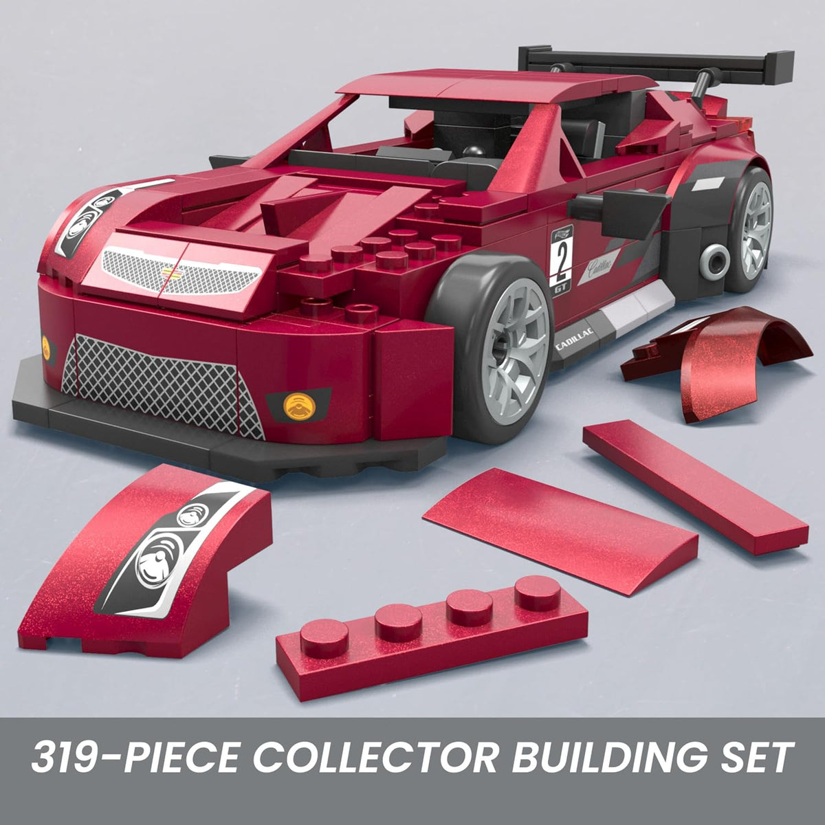 MEGA Brinquedo de Montar Hot Wheels – Carro Colecionável Cadillac ATS-V R com 319 Peças e Modelo Die-Cast, Conjunto de Montar e Exibir para Colecionadores, Vermelho, HRY18