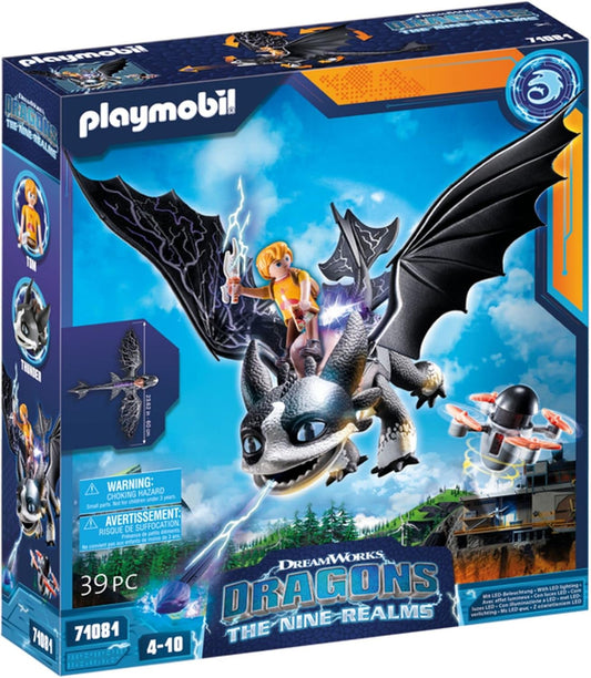 PLAYMOBIL DreamWorks Dragons 71081 Dragões: Os Nove Reinos - Trovão e Tom, Figura de Dragão com Função de Tiro e Efeitos de Luz, Brinquedo para Crianças a partir de 4 Anos