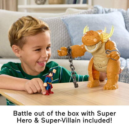 Fisher-Price Brinquedo Imaginext Superman da com luzes, sons, movimento e figura de ação de 7,6 cm, monstro de 25,4 cm com correntes, JDL07
